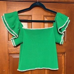 Strut & Bolt | Green Knit Top w/ White Trim